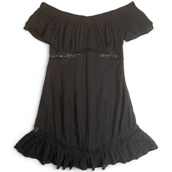 Cotton Candy Dresses & Skirts - Cotton Candy LA Black Off Shoulder Dress Small Ruffle Hem Crochet Trim